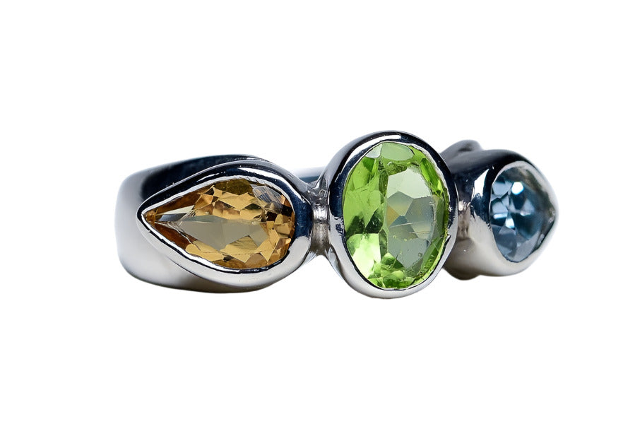 Tri-Gemstone Peridot, Citrine & Topaz Dome Ring - Hanna Boya