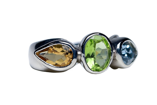 Tri-Gemstone Peridot, Citrine & Topaz Dome Ring - Hanna Boya
