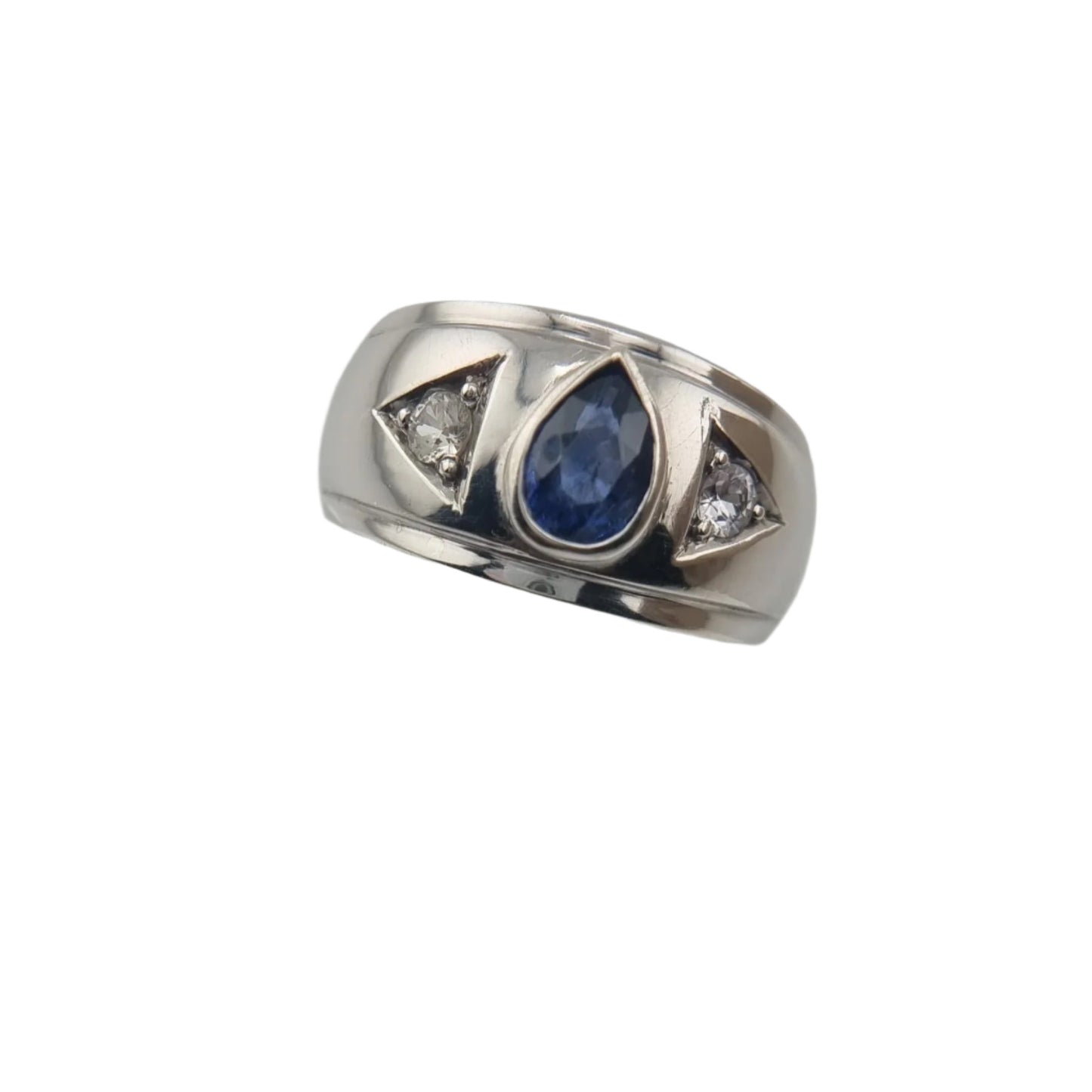 1.5ct Pear Natural Blue Sapphire 3 Stone Ring - Hanna Boya