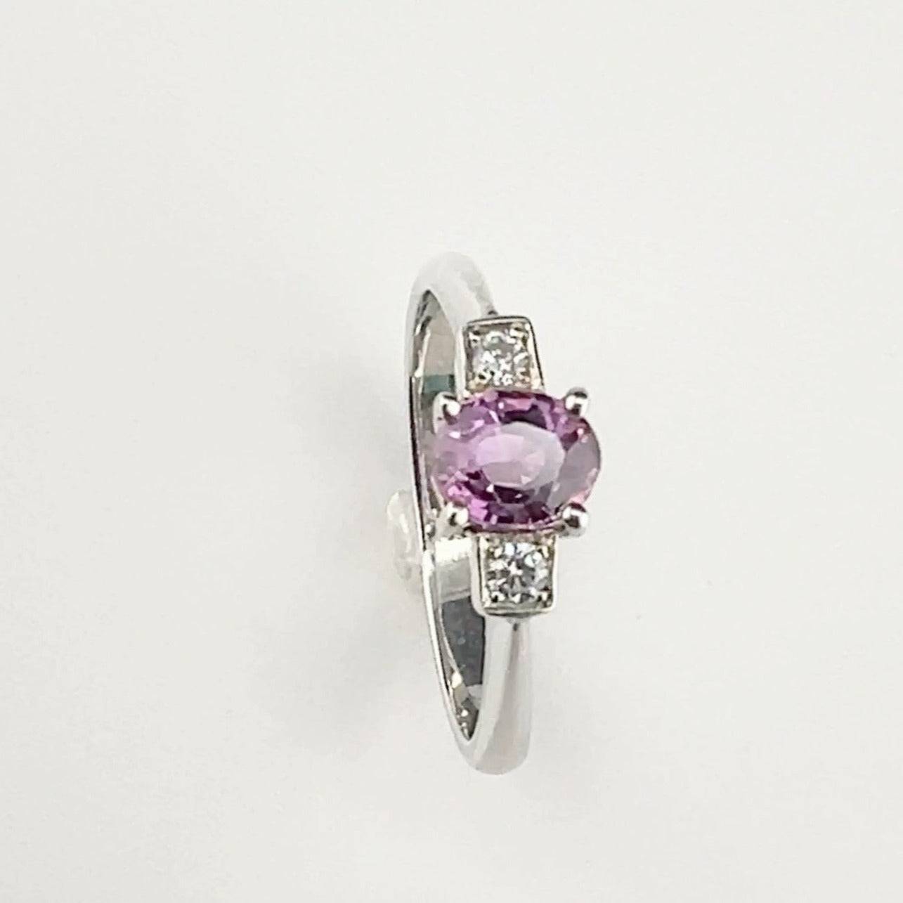 1ct Oval-Cut Natural Pink Sapphire Ring with Zircon Accents - Hanna Boya