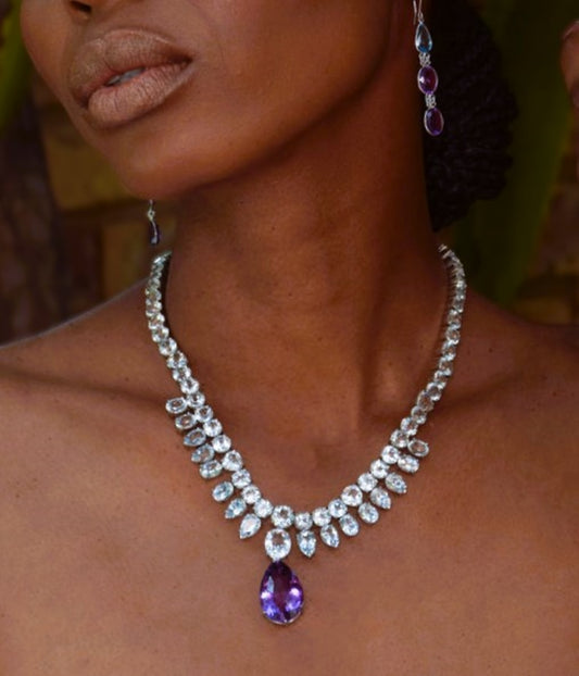 10ct Pear Cut Amethyst and Topaz Necklace - Hanna Boya