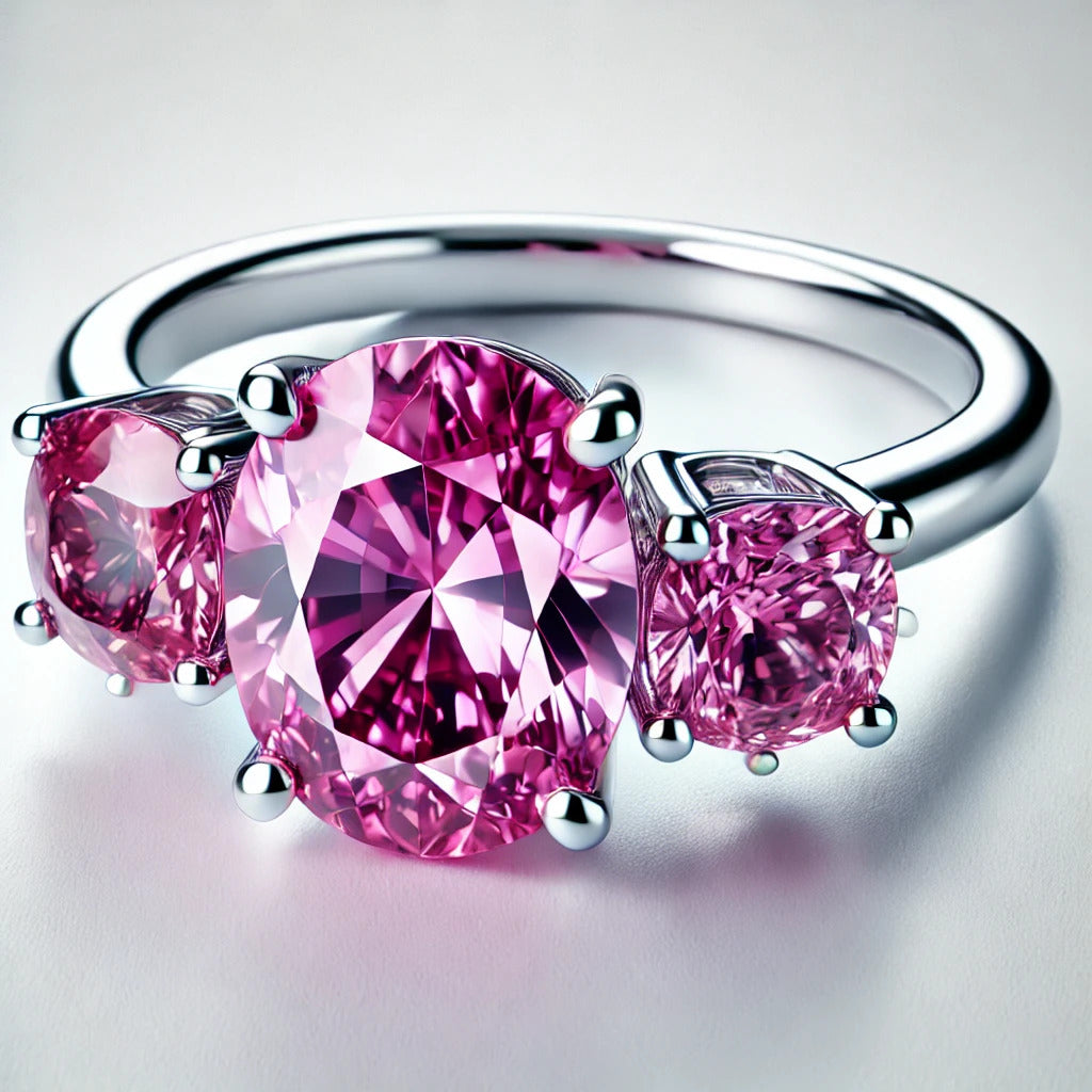 Elegant 3-stone natural pink sapphire ring in platinum, a standout jewelry piece with radiant pink gemstones perfect for stylish sophistication.