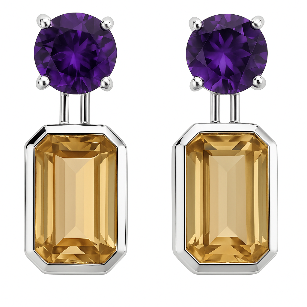 Amethyst Citrine Sterling Silver Stud Earrings - Hanna Boya