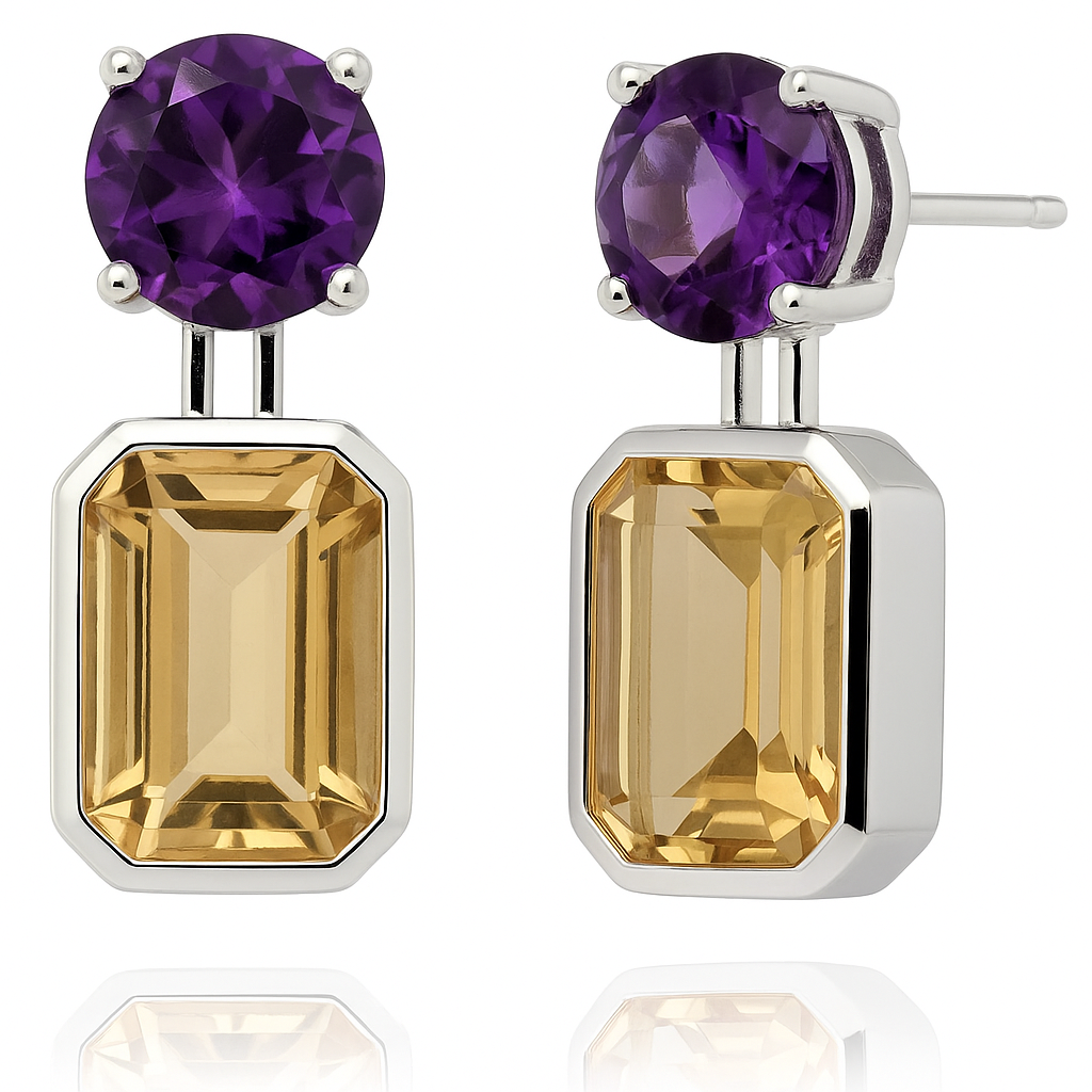 Amethyst Citrine Sterling Silver Stud Earrings - Hanna Boya