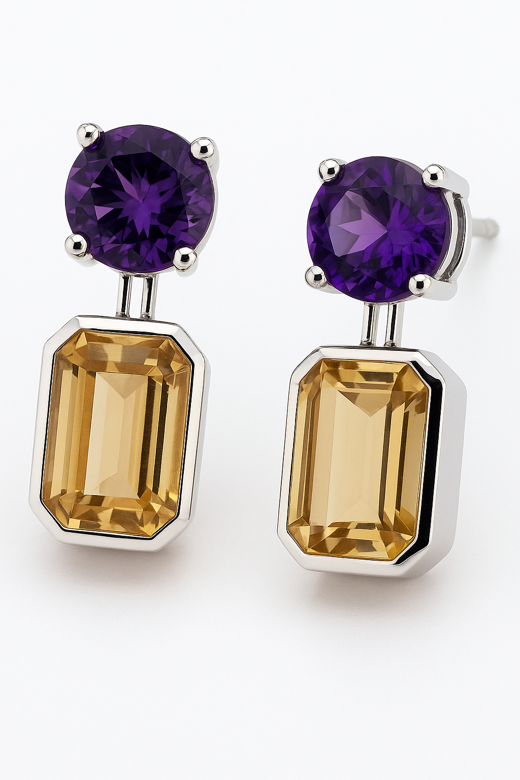 Amethyst Citrine Sterling Silver Stud Earrings - Hanna Boya