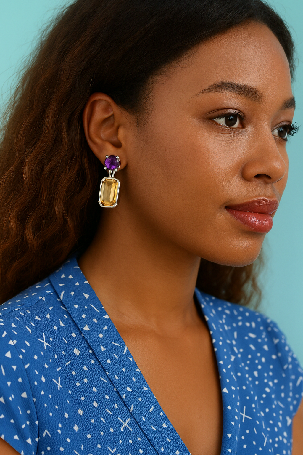 Amethyst Citrine Sterling Silver Stud Earrings - Hanna Boya