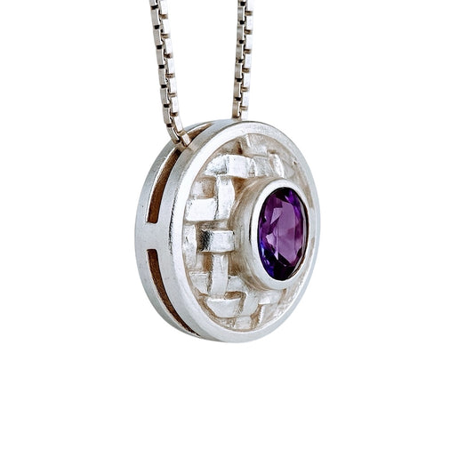 Basotho Amethyst Sterling Silver Basket Weave Pendant Necklace - Hanna Boya