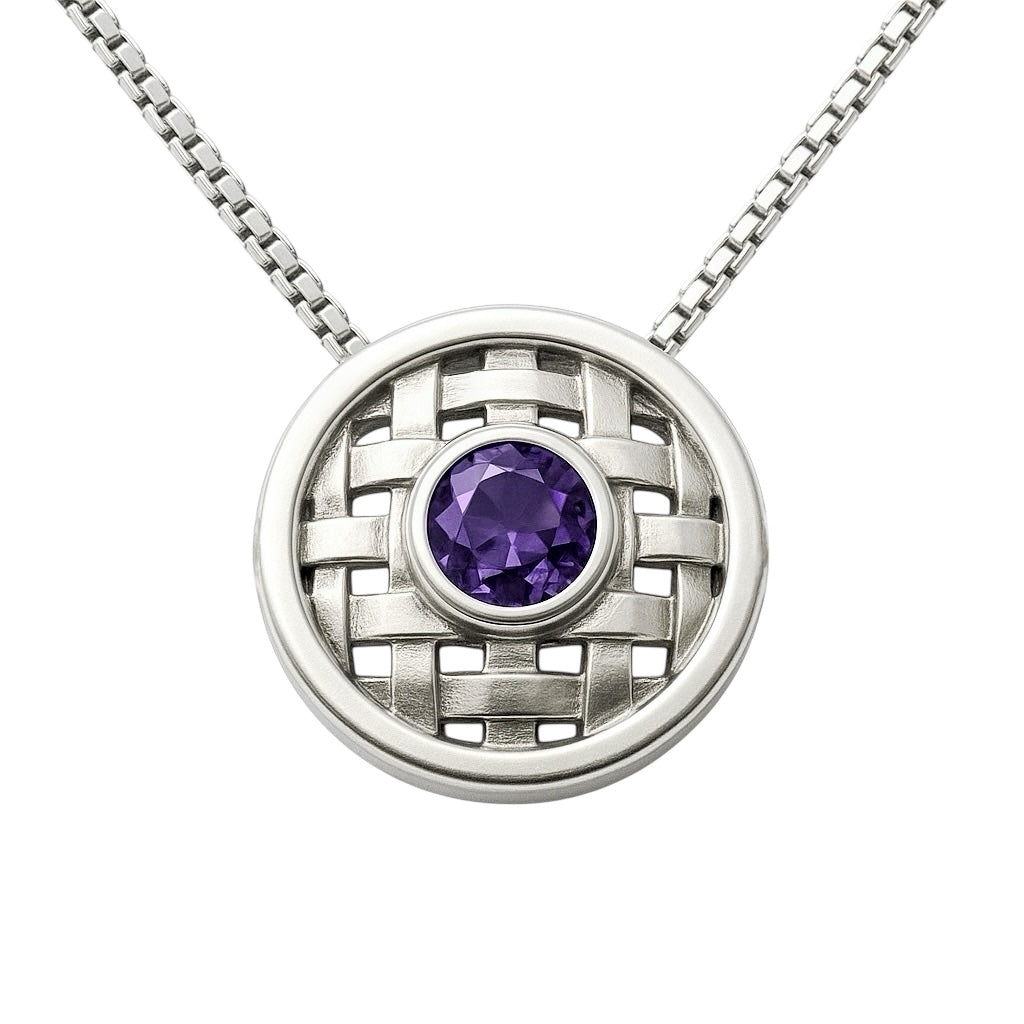 Basotho Amethyst Sterling Silver Basket Weave Pendant Necklace - Hanna Boya