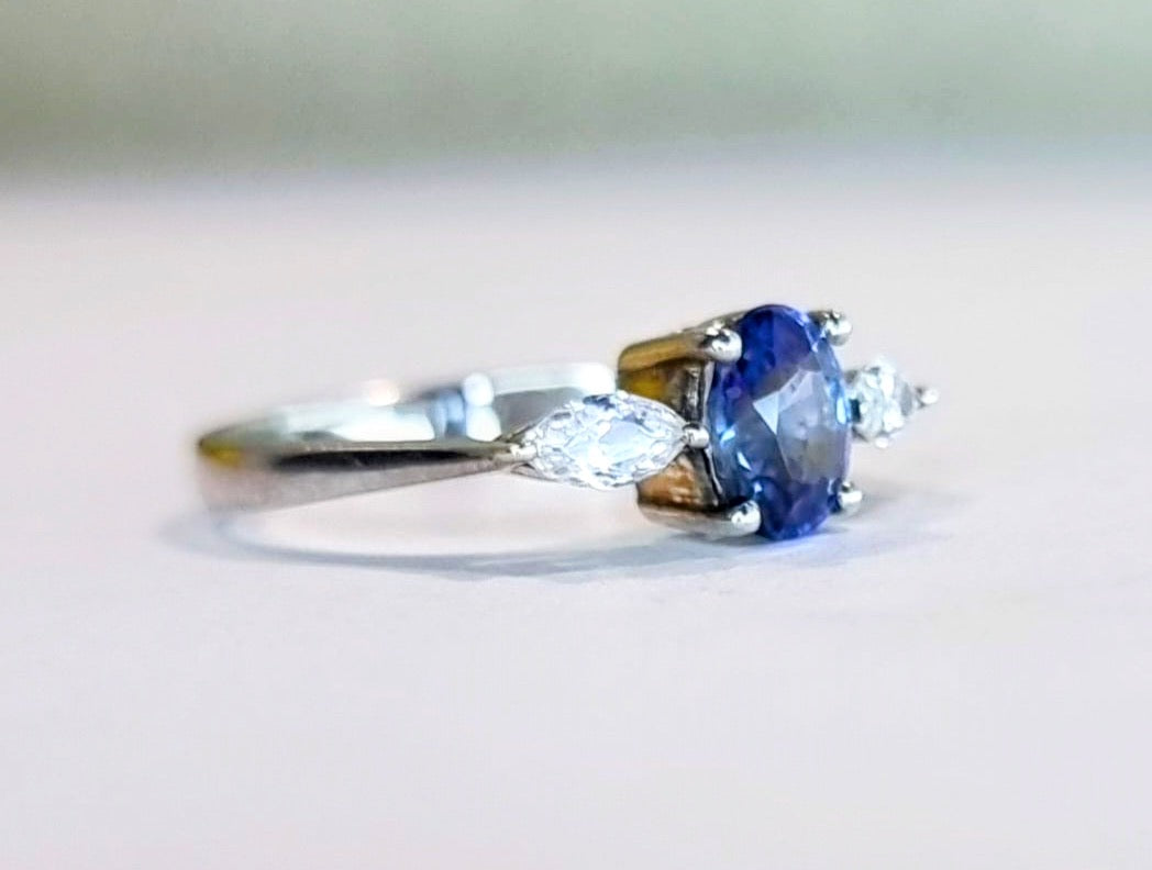 1ct Oval Natural Blue Sapphire and Diamond Platinum Ring - Hanna Boya