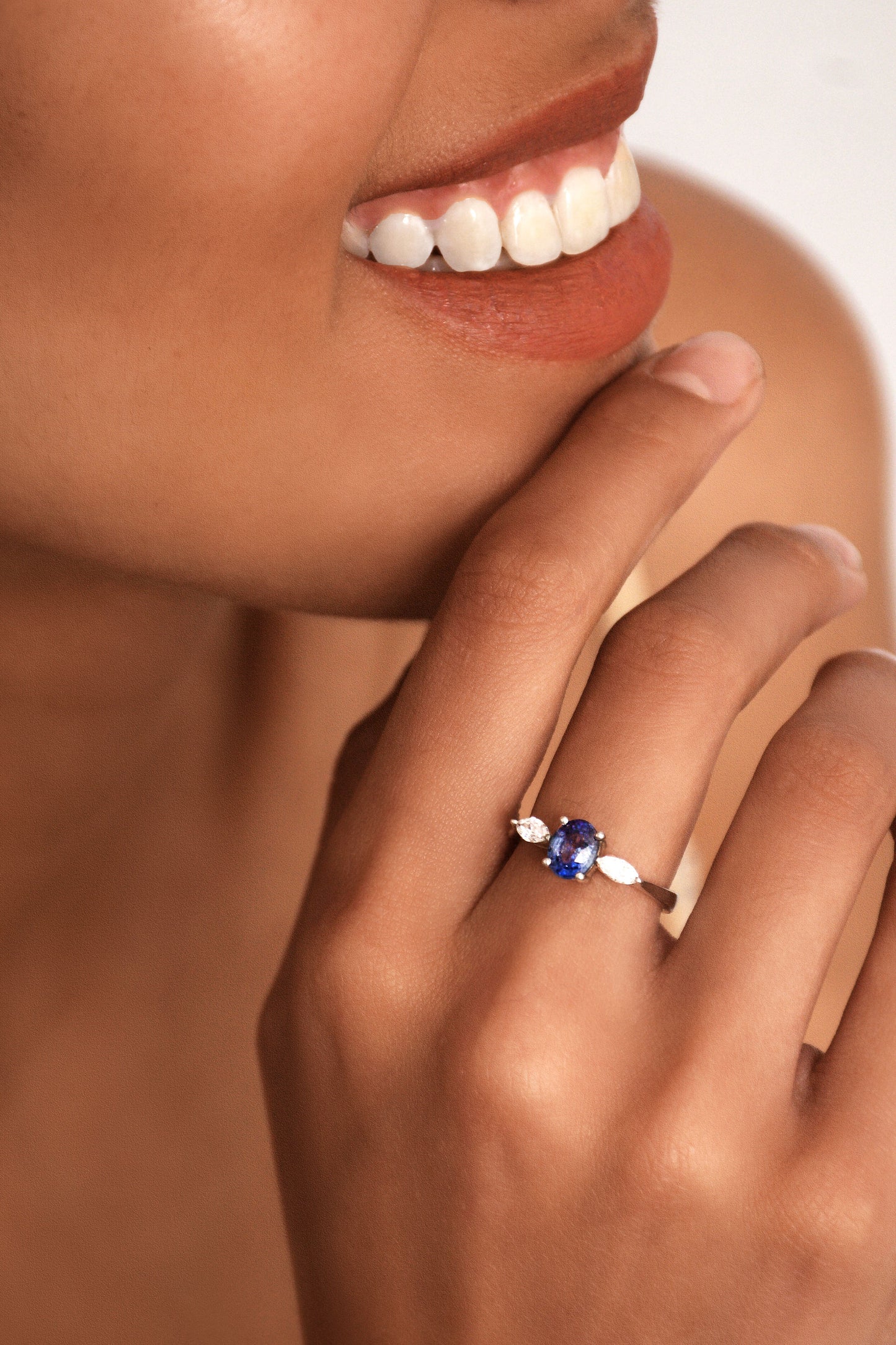 1ct Oval Natural Blue Sapphire and Diamond Platinum Ring - Hanna Boya