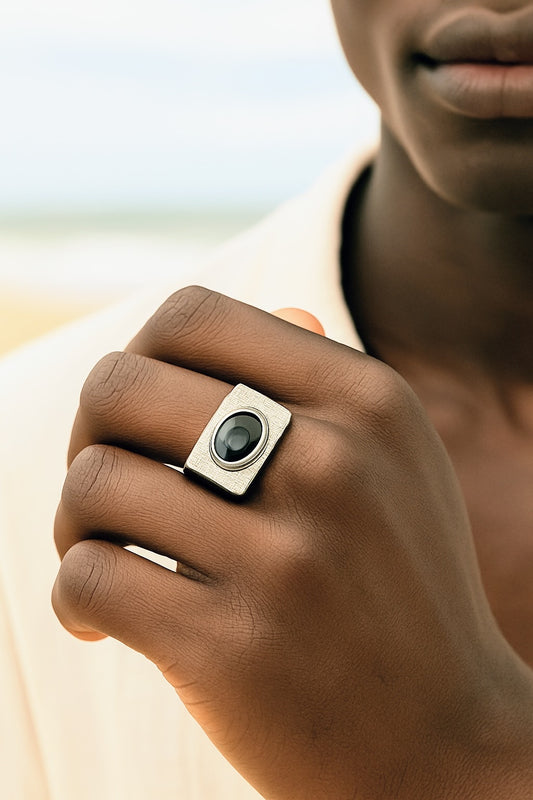 2.34ct Oval Deep Blue Sapphire Rhodium Sterling Silver Signet Ring - Hanna Boya