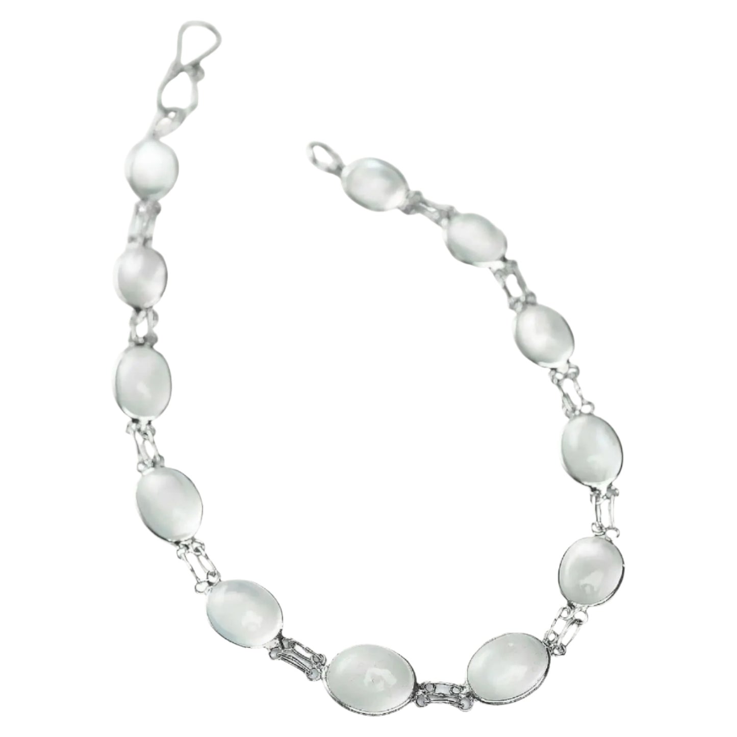 Stylish moonstone link bracelet featuring 13ctw cabochon gemstones set in silver. A timeless white bracelet for a sophisticated look.