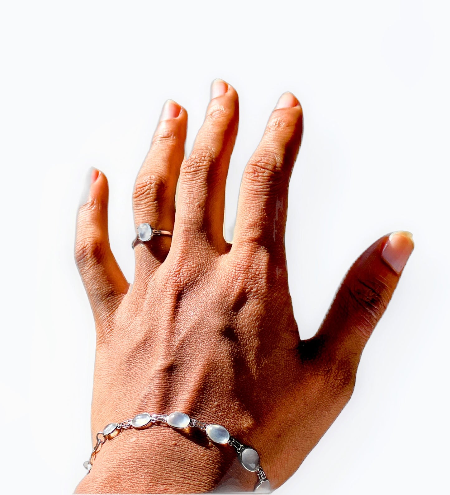 14ctw Natural Moonstone Mixed Sized Cabochon Gemstone Tennis Bracelet - Hanna Boya