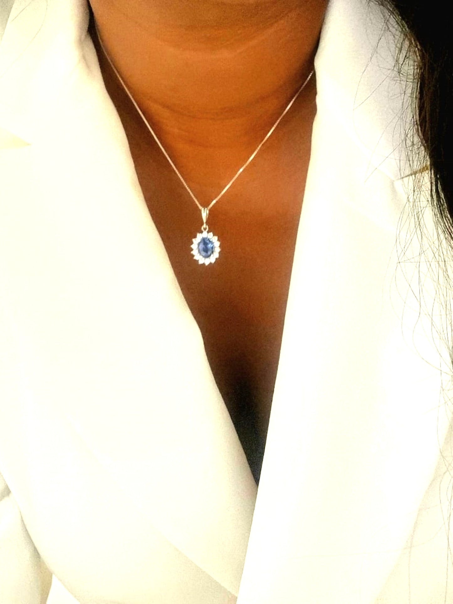 2ct Oval Natural Blue Sapphire Silver Pendant Necklace