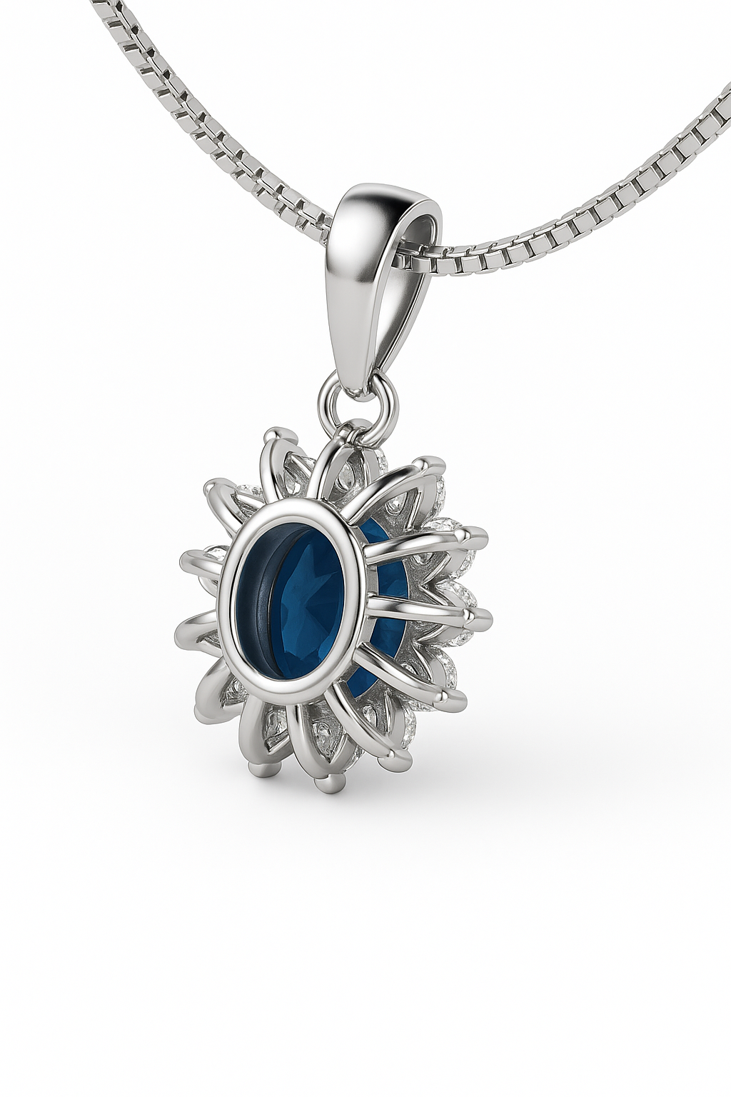 2ct Oval Natural Blue Sapphire Platinum Silver Pendant Necklace - Hanna Boya
