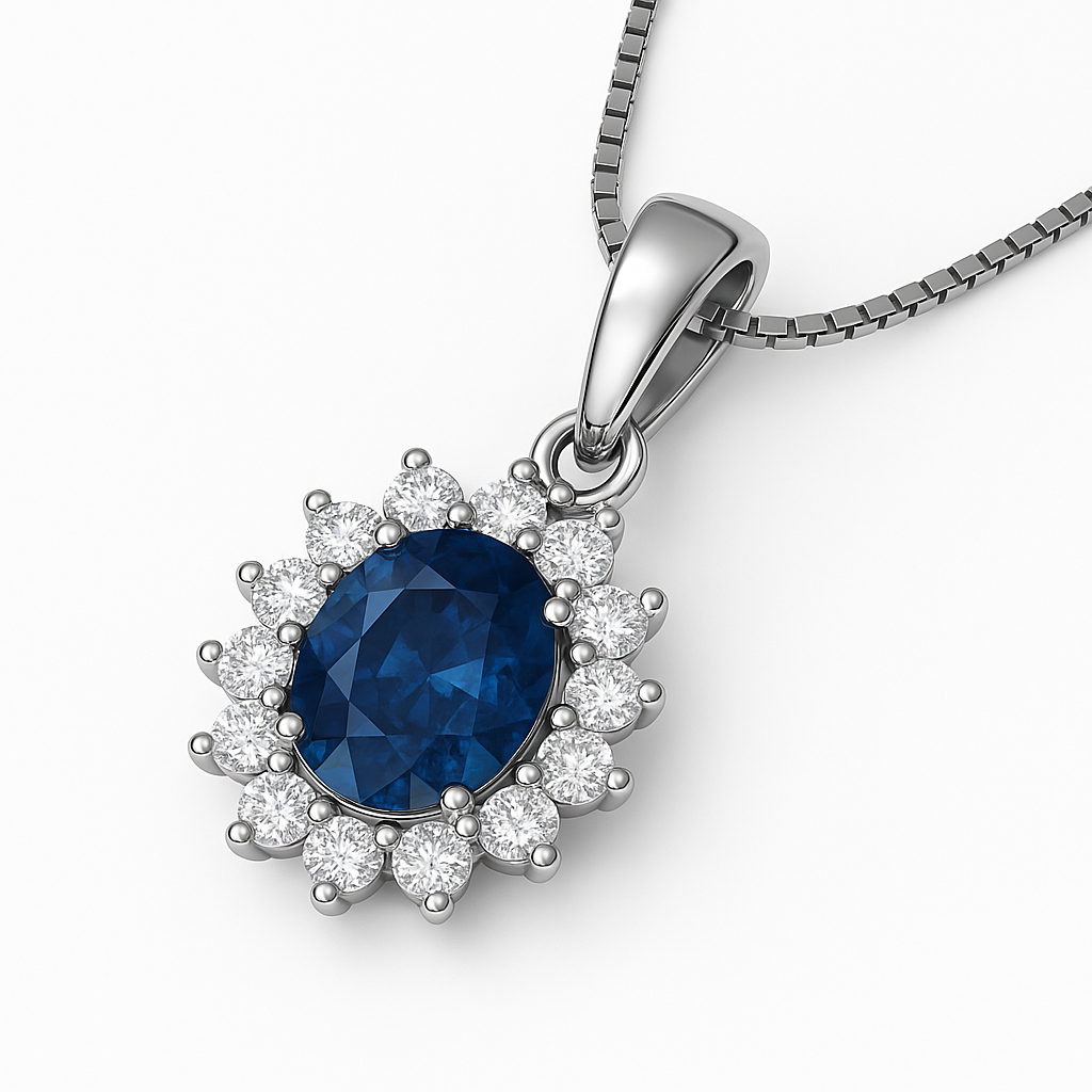 2ct Oval Natural Blue Sapphire Platinum Silver Pendant Necklace - Hanna Boya