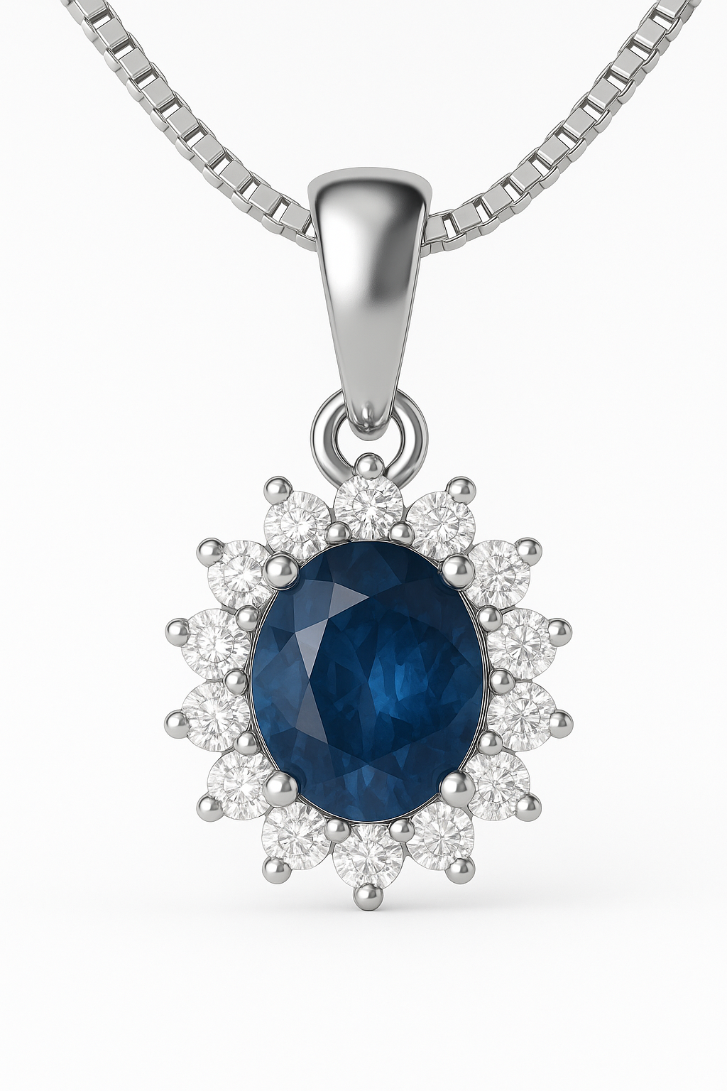 2ct Oval Natural Blue Sapphire Platinum Silver Pendant Necklace - Hanna Boya