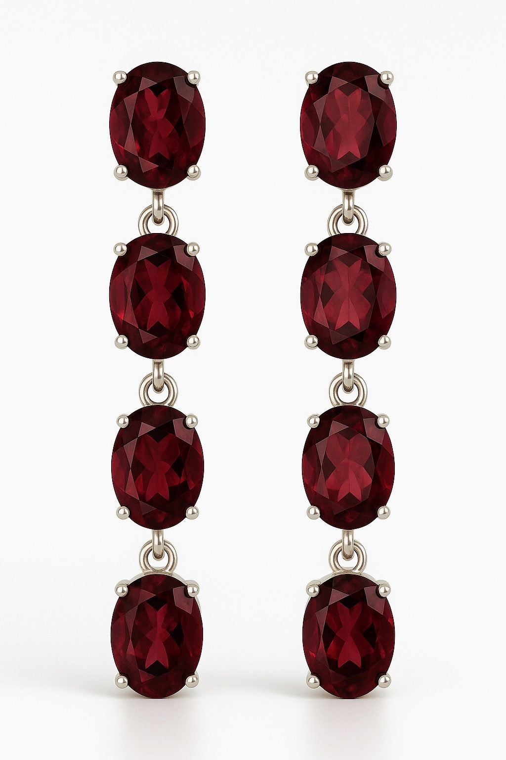 8ct Natural Oval Red Garnet Pin Dangle Earrings - Hanna Boya