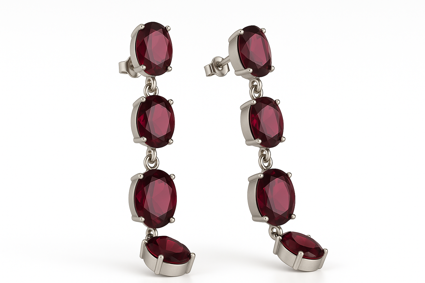 8ct Natural Oval Red Garnet Pin Dangle Earrings - Hanna Boya