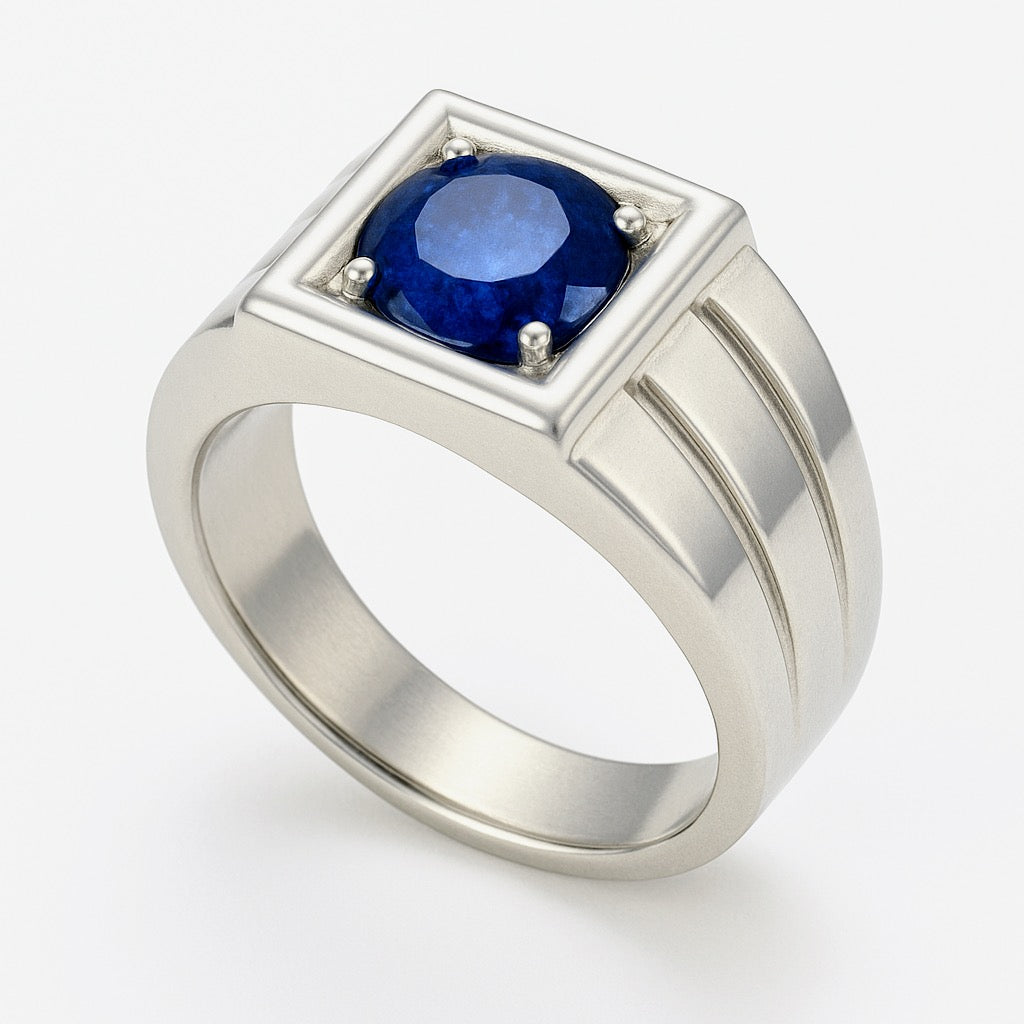 1.5ct Natural Blue Sapphire Signet Ring in Platinum Silver – Bold, Ethical, Uniquely Yours - Hanna Boya