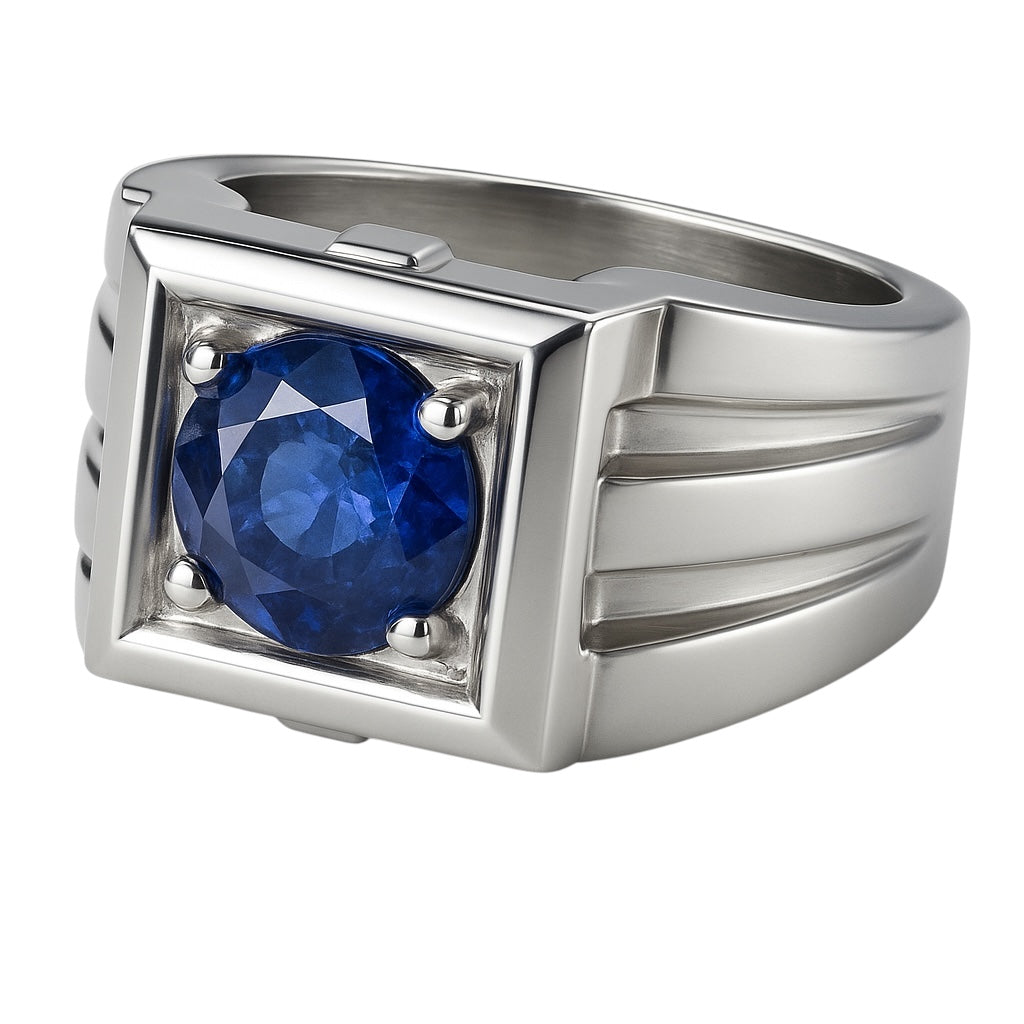 1.5ct Natural Blue Sapphire Signet Ring in Platinum Silver – Bold, Ethical, Uniquely Yours - Hanna Boya