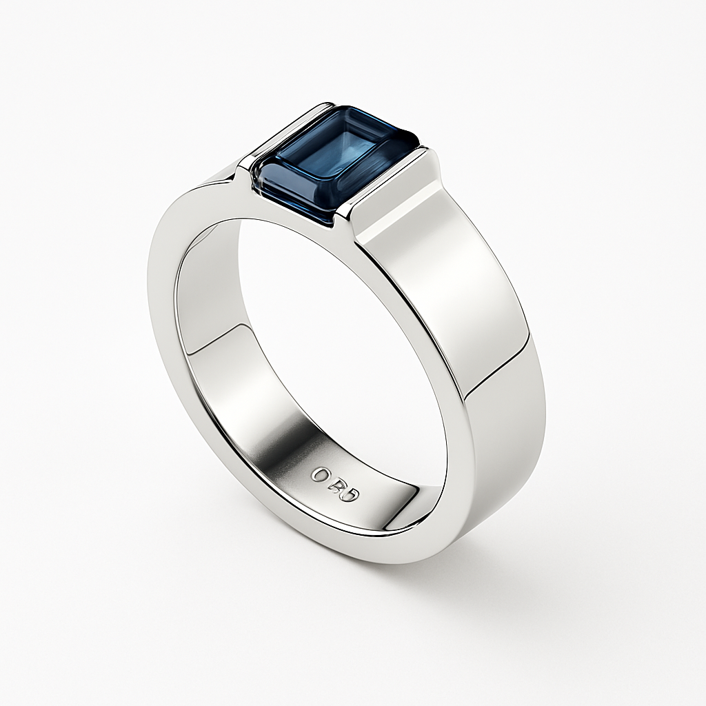 Hanna Boya | Ethical 2ct Rectangular Blue Sapphire Men’s Dome Ring – Platinum-Coated Silver – Sleek Modern Fit – No Heat, No Chemicals - Hanna Boya