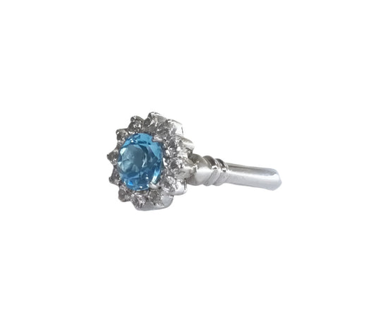 1ct Round Blue Topaz Silver Statement Ring - Hanna Boya
