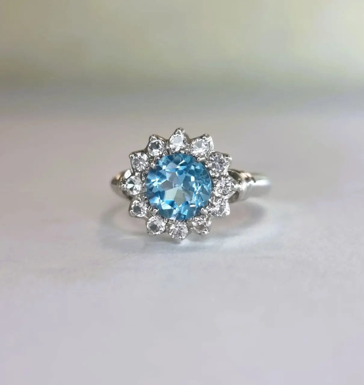 1ct Round Blue Topaz Silver Statement Ring - Hanna Boya