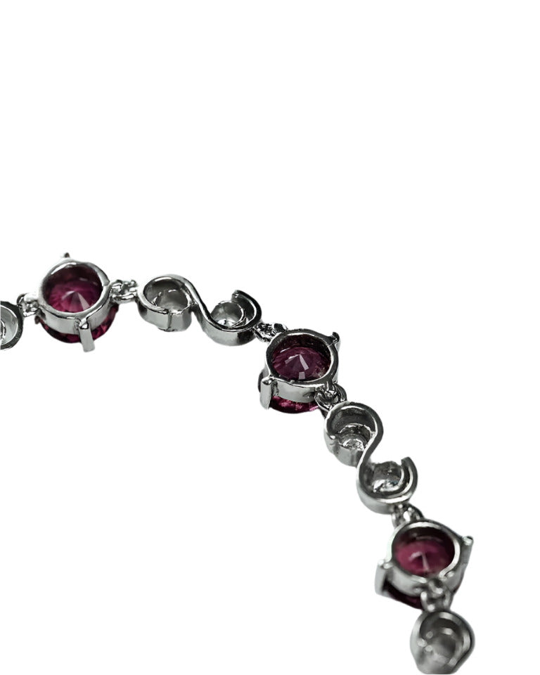 Back view of Pink Tourmaline Tennis Bracelet showcasing the intricate metalwork and secure gemstone settings for durability and elegance.