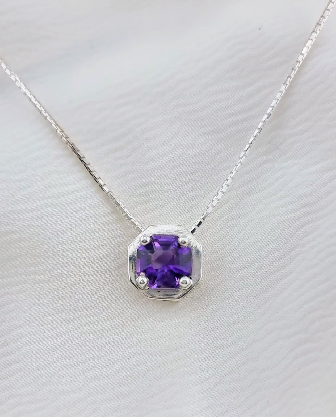 Octagonal Amethyst Pendant Necklace in Sterling Silver