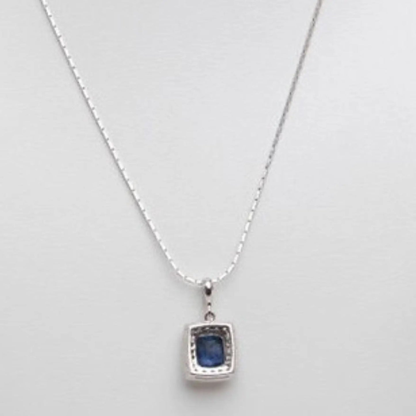 2.5ct Square Natural Blue Sapphire Platinum Silver Pendant 