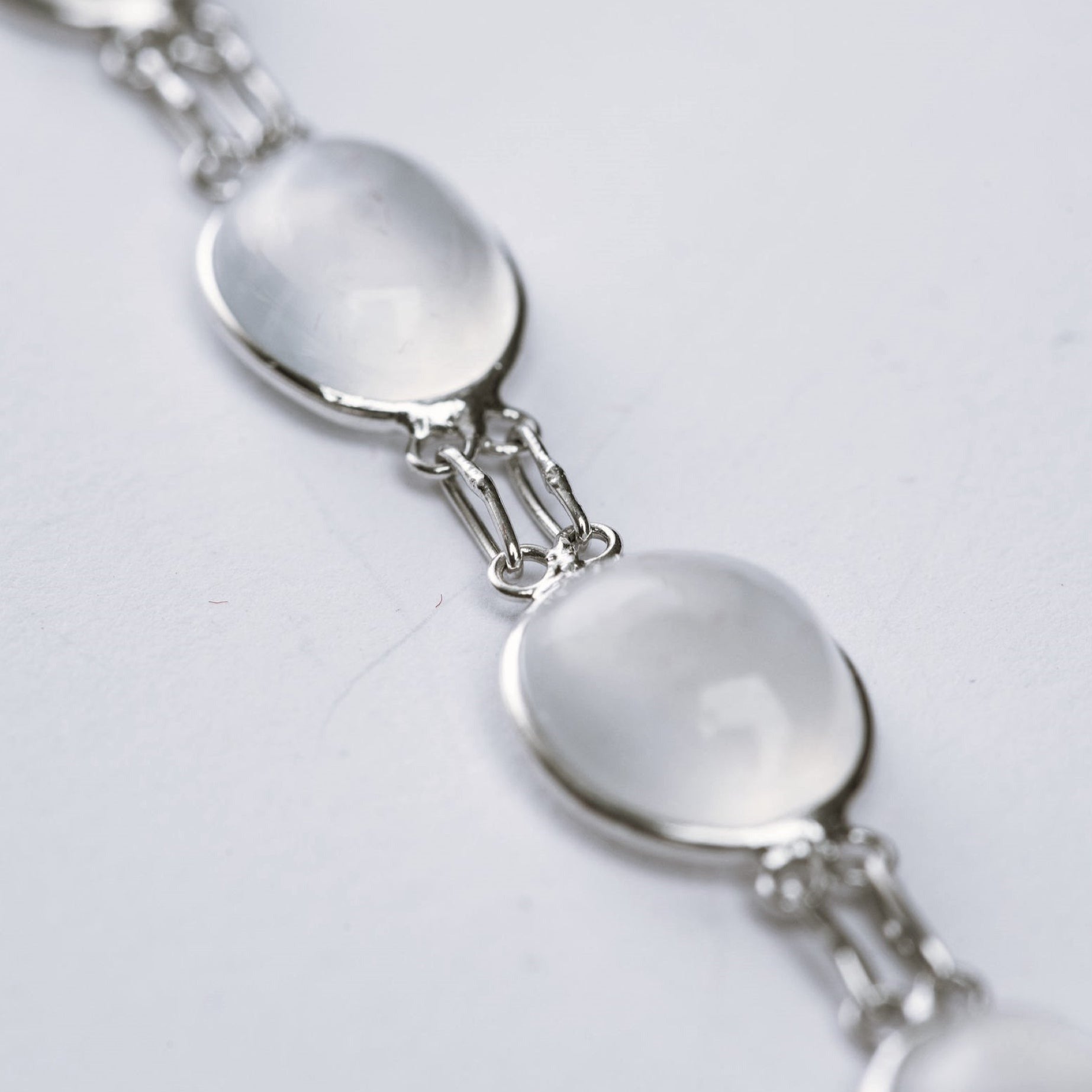 Moonstone Cabochon Tennis Bracelet  Platinum Silver