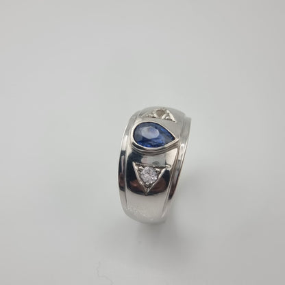 Bague 3 pierres saphir bleu naturel poire 1,5 ct