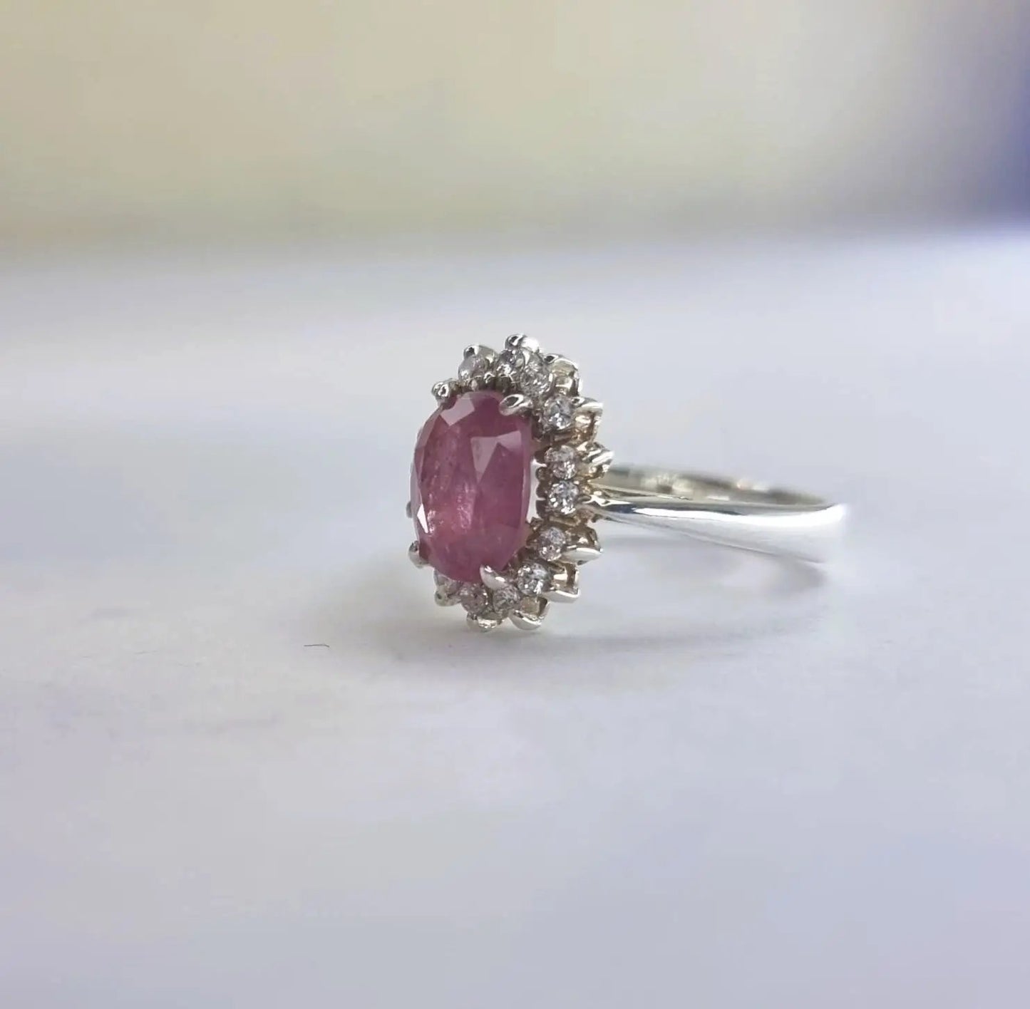 1.5ct Oval Pink Tourmaline Silver Statement Ring