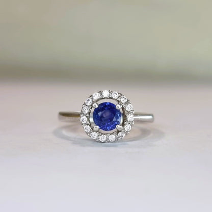 1.5ct Round Natural Blue Sapphire Engagement Ring