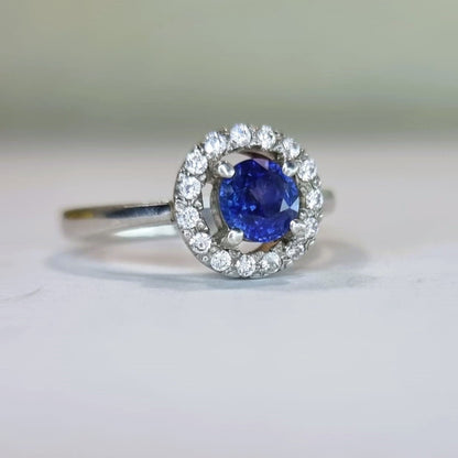 1.5ct Round Natural Blue Sapphire Engagement Ring