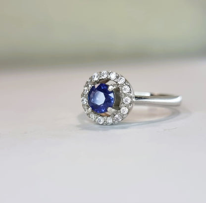 1.5ct Round Natural Blue Sapphire Engagement Ring