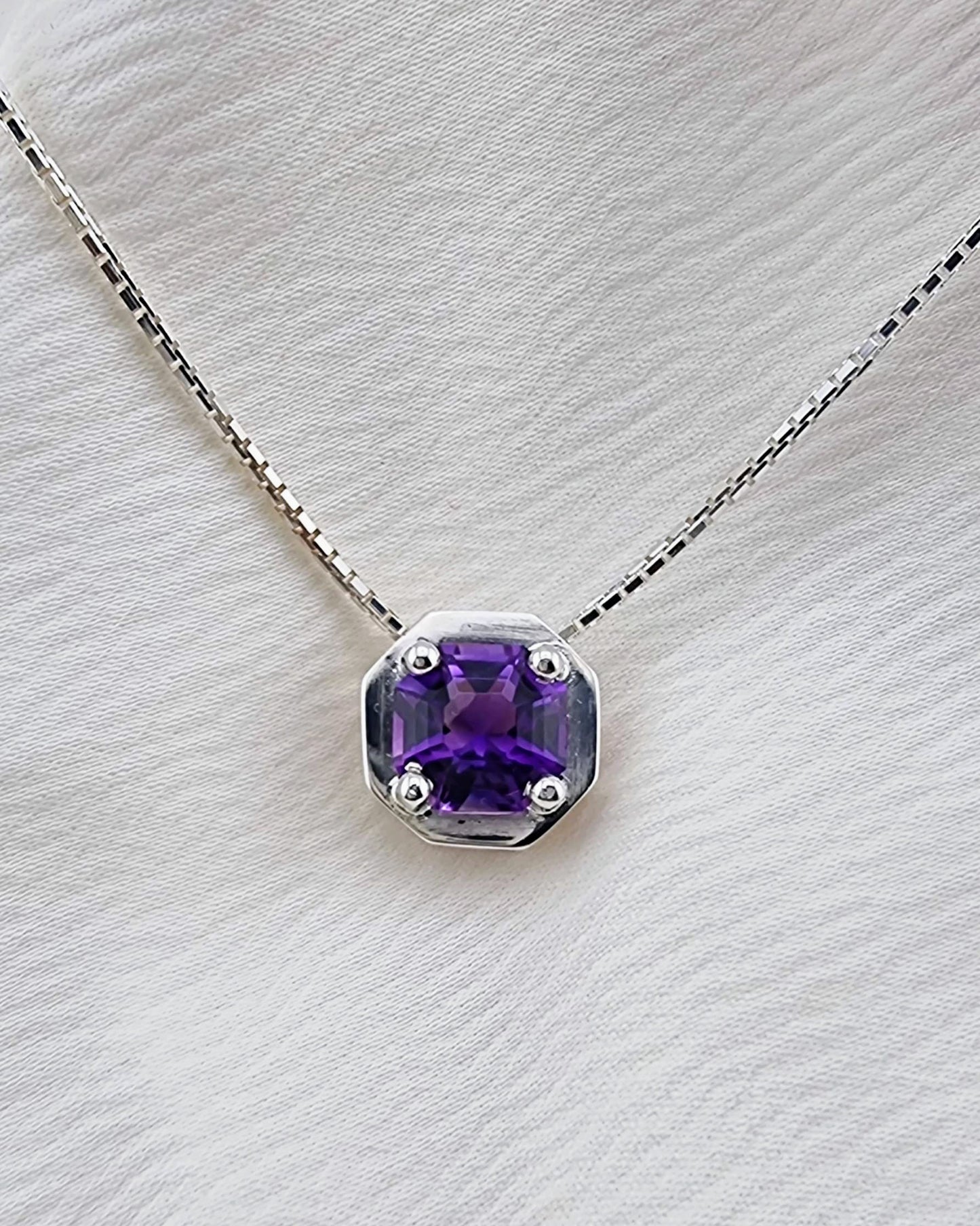 Octagonal Amethyst Pendant Necklace in Sterling Silver