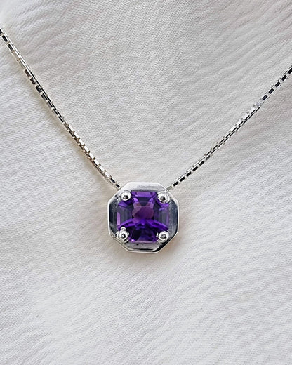 Octagonal Amethyst Pendant Necklace in Sterling Silver