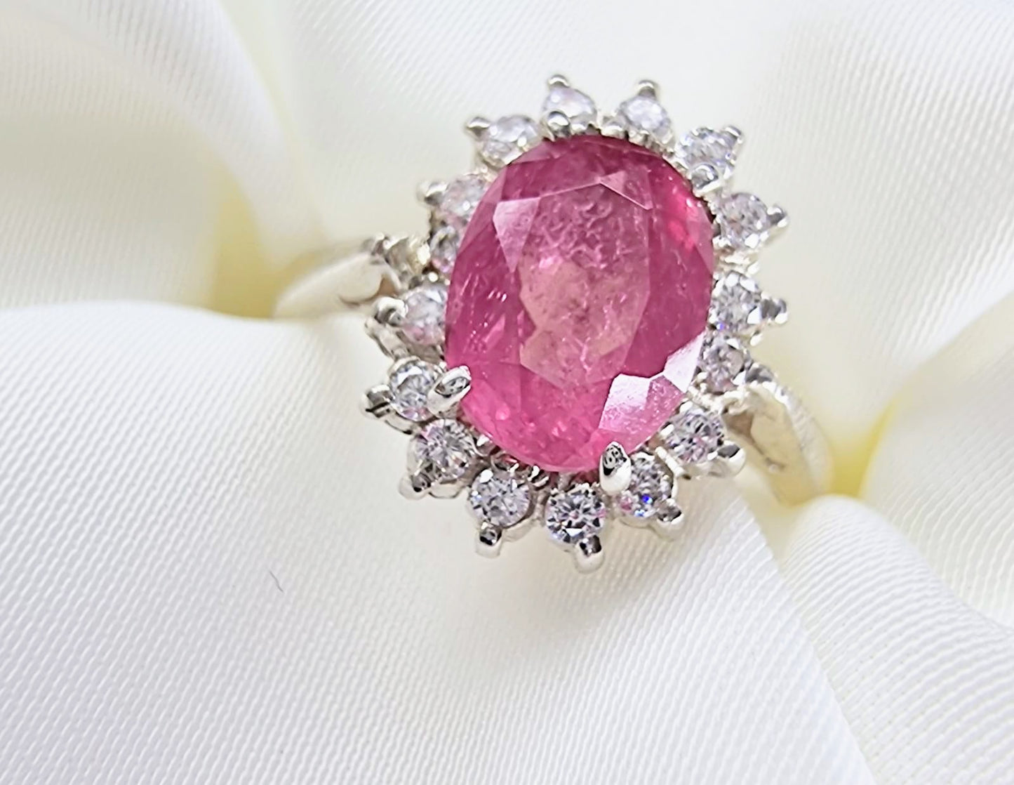 1.5ct Oval Pink Tourmaline Silver Statement Ring