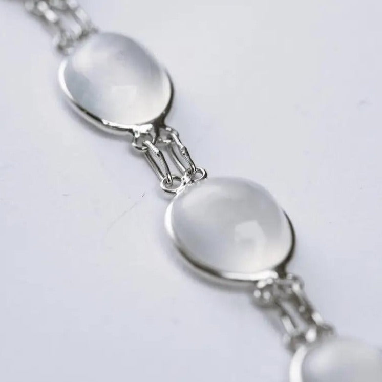 14ctw Natural Moonstone Tennis Bracelet Platinum Silver 