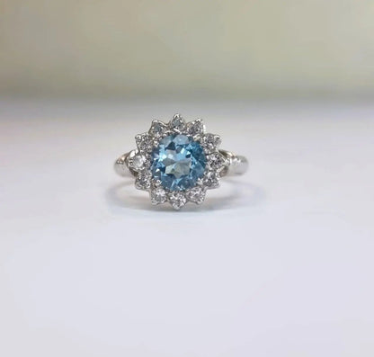 1ct Round Blue Topaz Silver Statement Ring