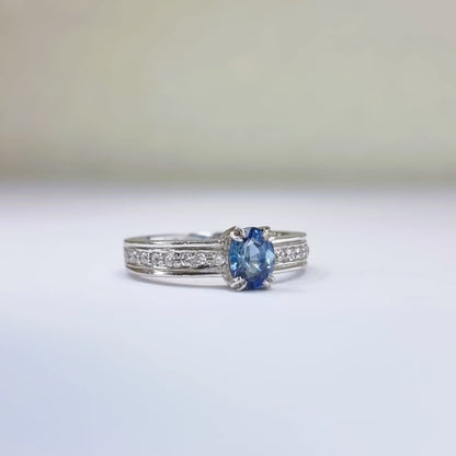 1ct Oval Natural Blue Sapphire Engagement Ring