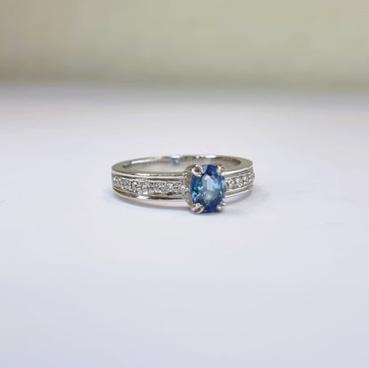 1ct Oval Natural Blue Sapphire Engagement Ring