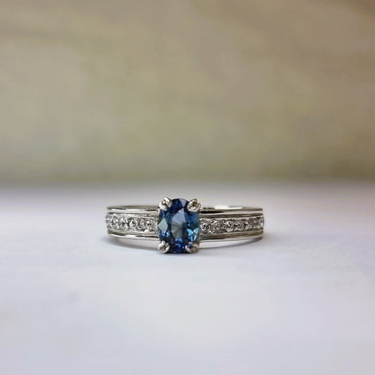 1ct Oval Natural Blue Sapphire Engagement Ring