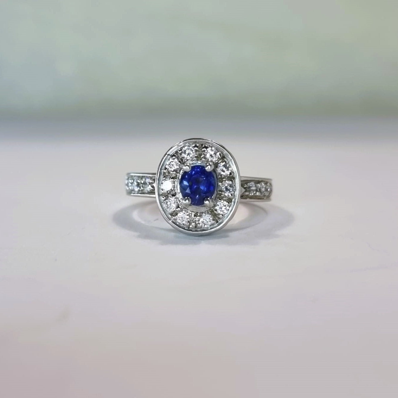 1ct Natural Oval Blue Sapphire Engagement ring