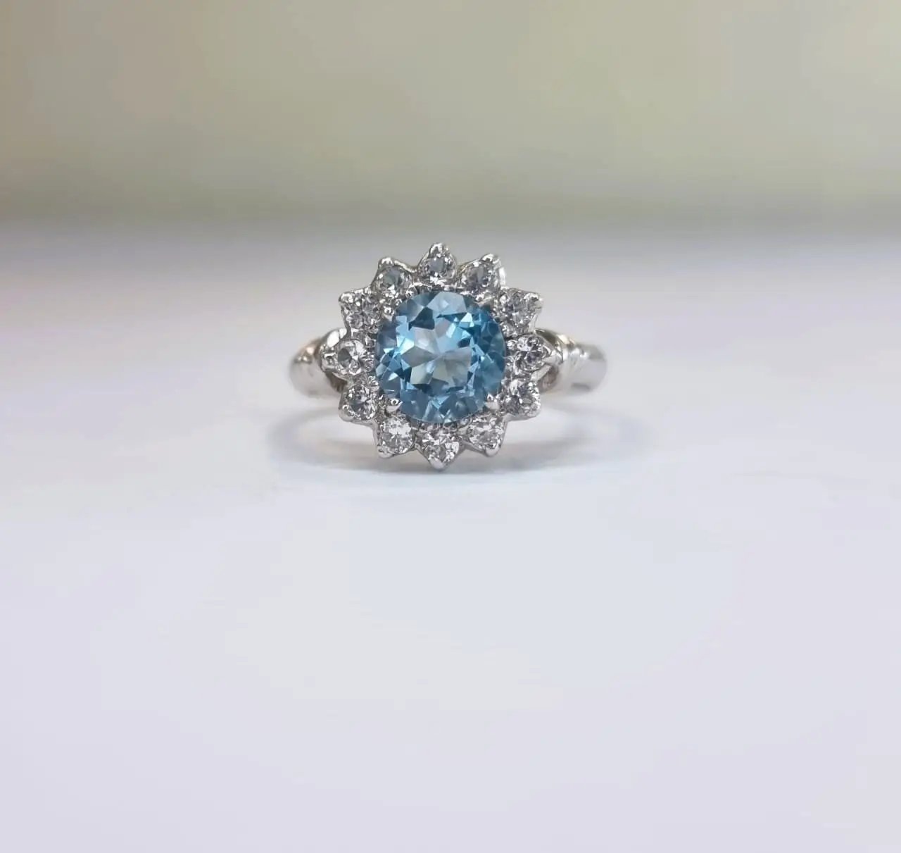 1ct Round Blue Topaz Silver Statement Ring