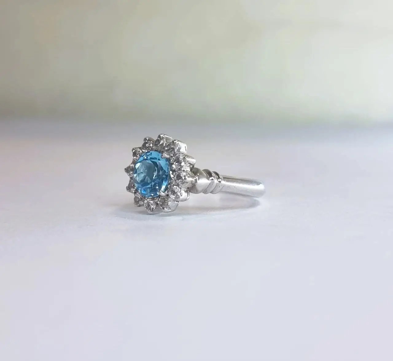 1ct Round Blue Topaz Silver Statement Ring