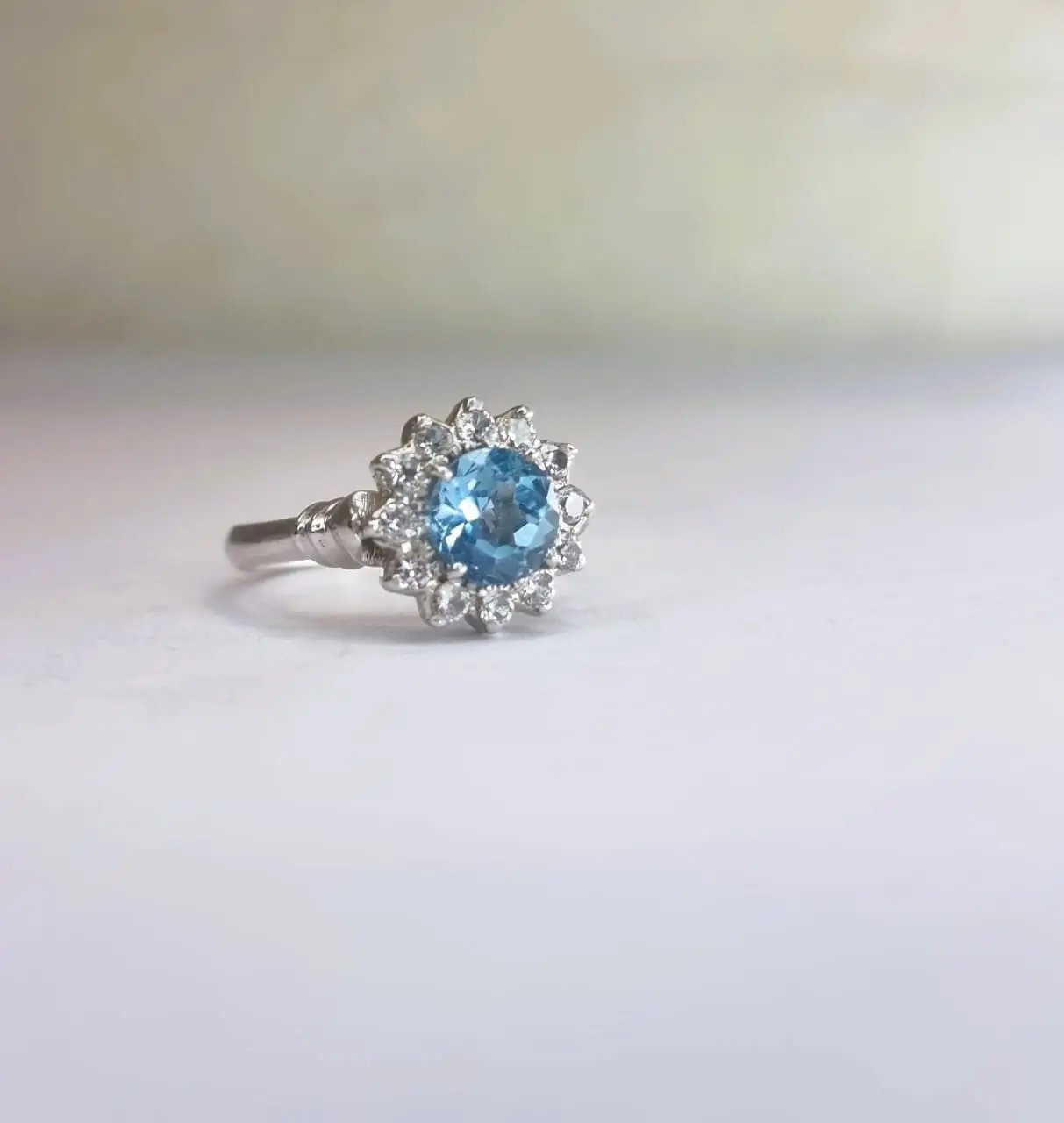 1ct Round Blue Topaz Silver Statement Ring