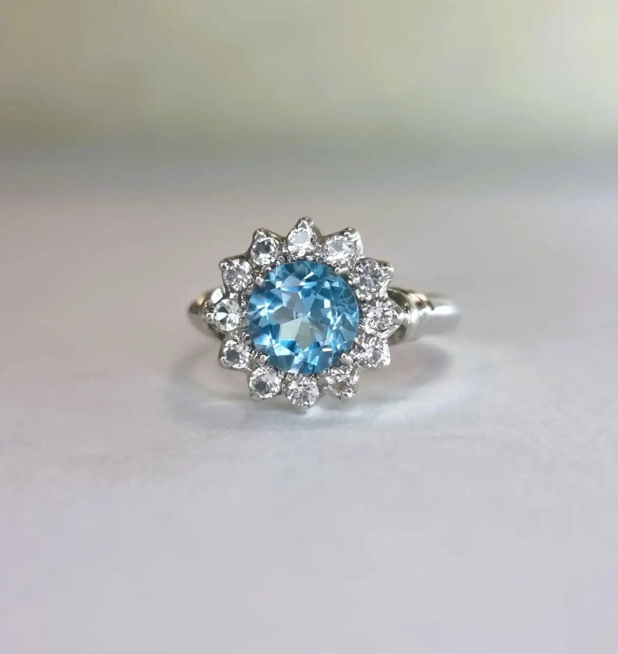 1ct Round Blue Topaz Silver Statement Ring